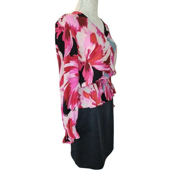 Halogen Size Medium Floral Long Sleeve Retro Polyester Blouse with Elastic Waist - Picture 2 of 8